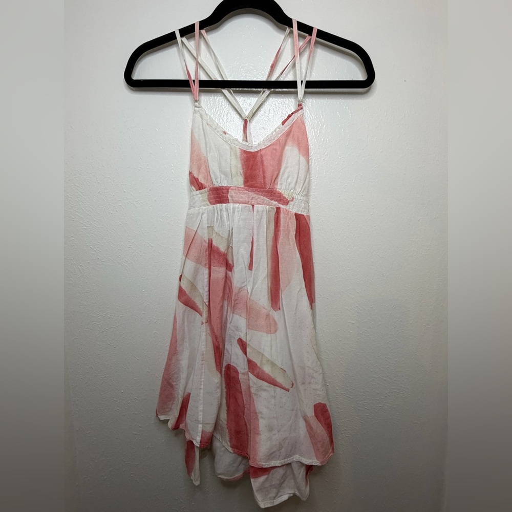 Vintage Y2K Abercrombie & Fitch Pink and Cream Watercolor Dress Size XS